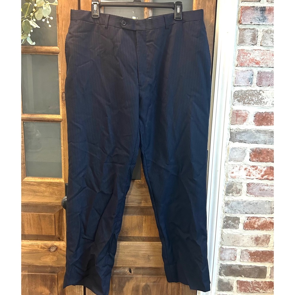 Tommy Hilfiger Dress Pants Mens 38x30 Navy‎ Blue Pinstripe 100% Wool Trousers